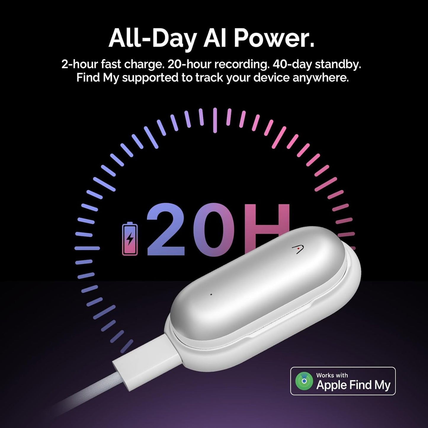 AI Voice Recorder, Notepin Voice Recorder, App Control, AI Notetaker, AI Transcribe & Summarize, Support 112 Languages, 64GB Memory, Audio Recorder for Lectures, Meetings, Lunar Silver