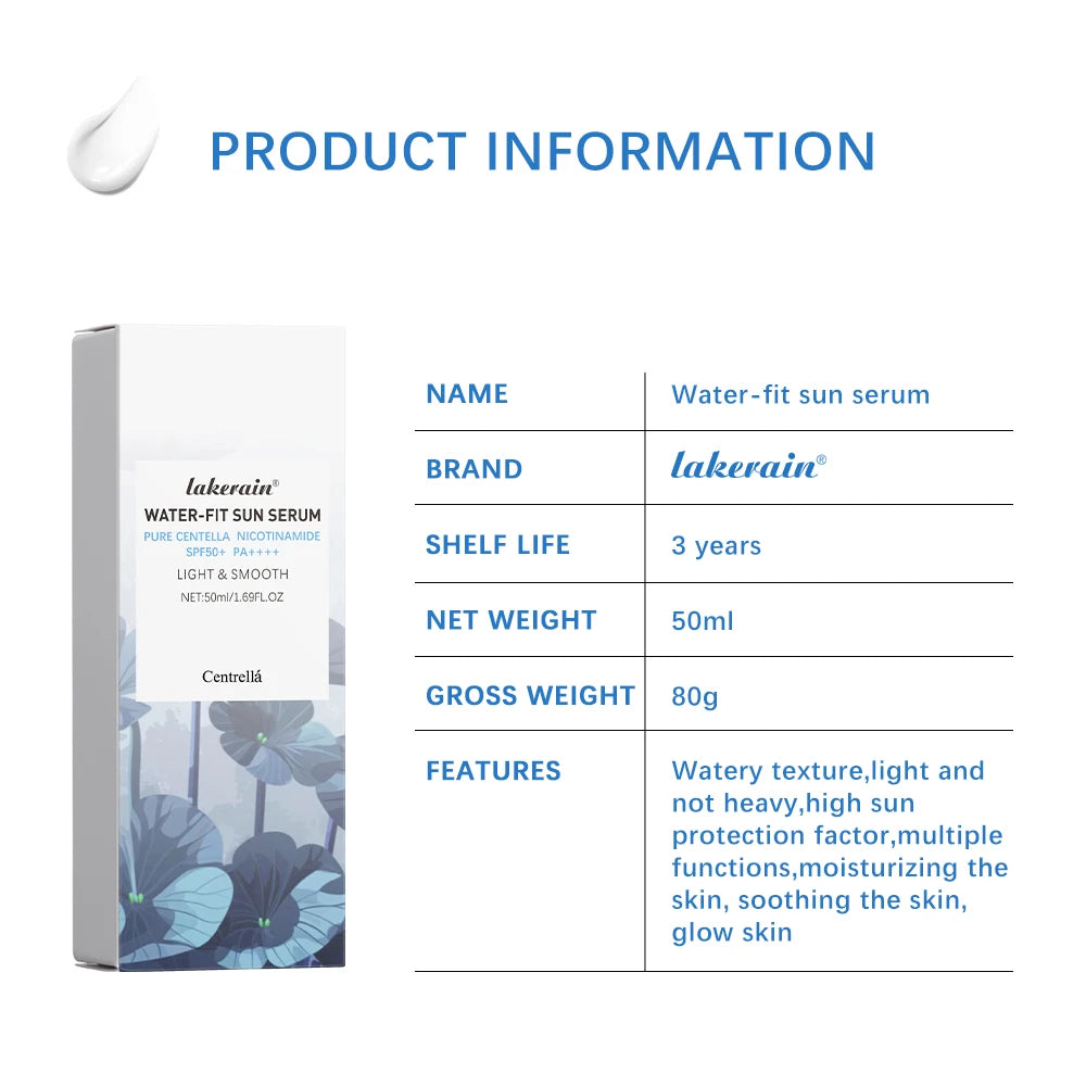 50Ml Centella Facial Sunscreen SPF50+ Essence Hyaluronic Water-Fit Sun Serum Moisturizing Sunblock Anti-Uv Korean Skincare