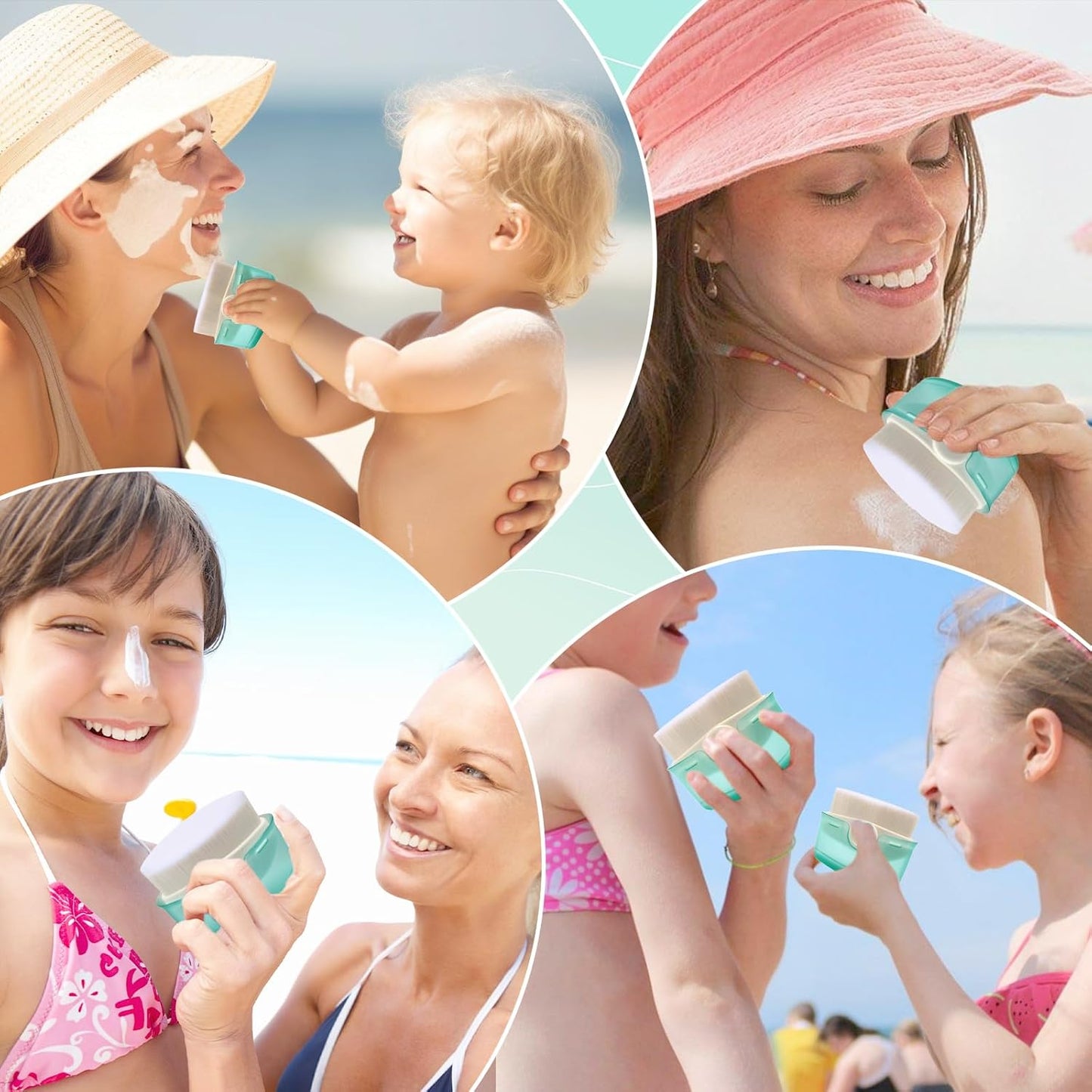 2 Pack Sunscreen Applicator for Kids Sunblock Buddy with Protective Caps and Storage Bag Suncream Sun Lotion Brush for Cream Liquid Foundation Powder