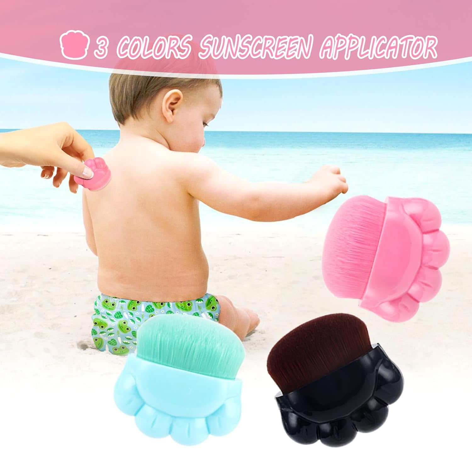 4Pcs Sunscreen Applicator for Kids Adults Women Sunscreen Brushes Set Portable Sunscreen Brush Cleaner Cute Sunblock Buddy Brush with Protective Case Face Sun Lotion Applicator Sun Cream Brush