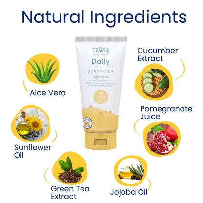Daily SPF30 Citrus 3.4Oz Natural Ingredients Kids Sunscreen, Reef-Friendly Travel Size Sun Screen, Beach Defense Sunscreen for Kids, Toddlers, Babies & Adults