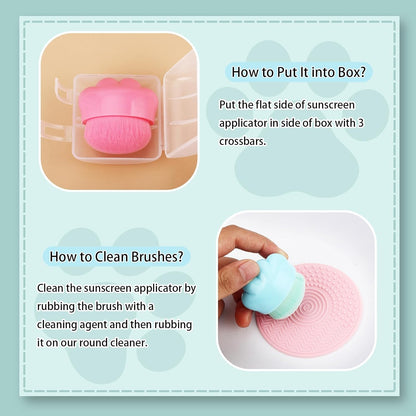 4Pcs Sunscreen Applicator for Kids Adults Women Sunscreen Brushes Set Portable Sunscreen Brush Cleaner Cute Sunblock Buddy Brush with Protective Case Face Sun Lotion Applicator Sun Cream Brush