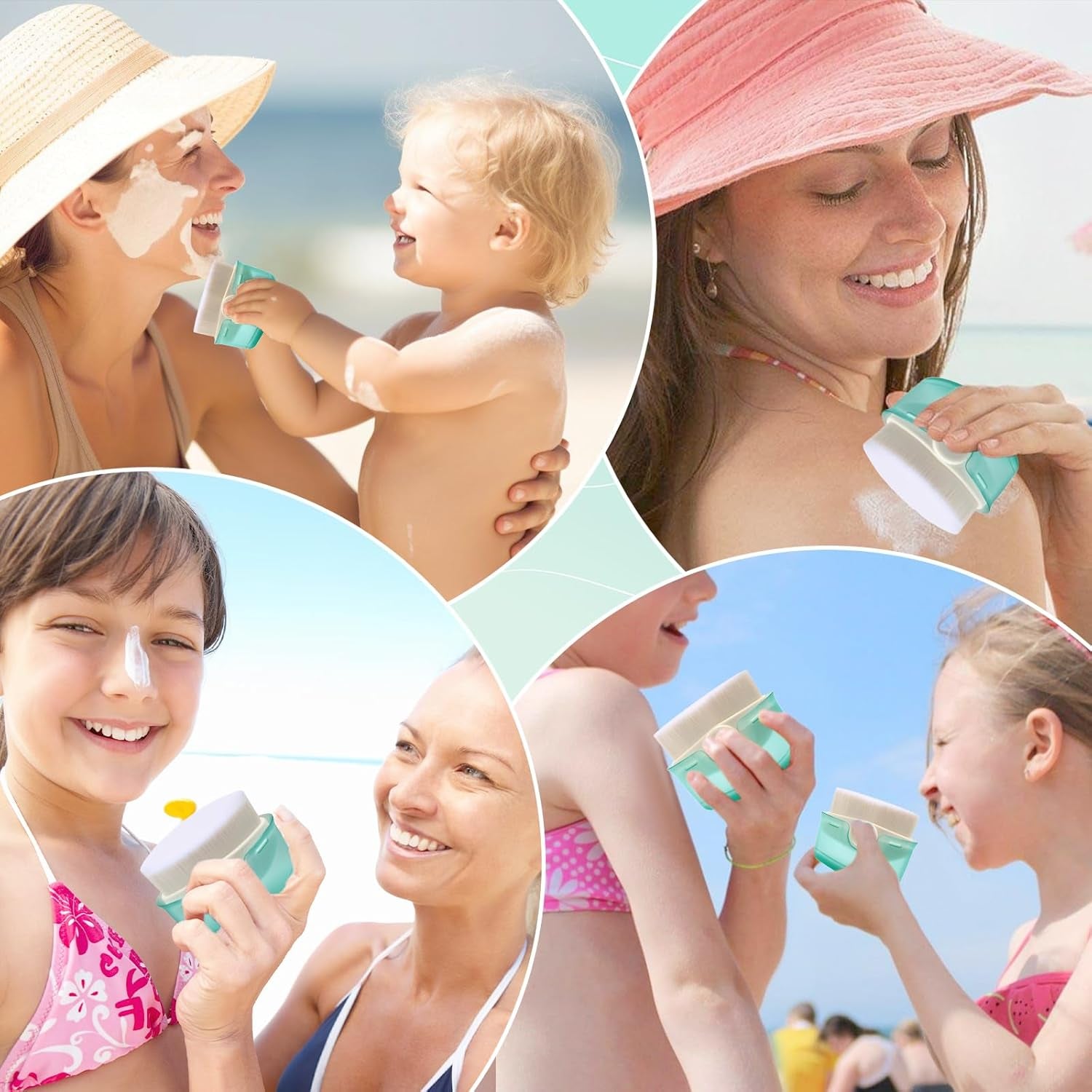 2 Pack Sunscreen Applicator for Kids Sunblock Buddy with Protective Caps and Storage Bag Suncream Sun Lotion Brush for Cream Liquid Foundation Powder