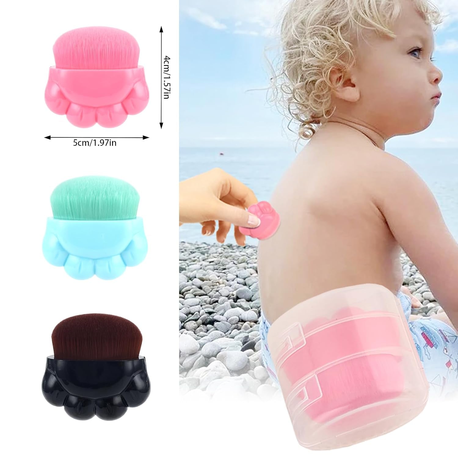 4Pcs Sunscreen Applicator for Kids Adults Women Sunscreen Brushes Set Portable Sunscreen Brush Cleaner Cute Sunblock Buddy Brush with Protective Case Face Sun Lotion Applicator Sun Cream Brush