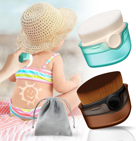 2 Pack Sunscreen Applicator for Kids Sunblock Buddy with Protective Caps and Storage Bag Suncream Sun Lotion Brush for Cream Liquid Foundation Powder