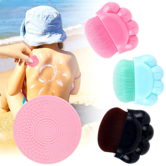 4Pcs Sunscreen Applicator for Kids Adults Women Sunscreen Brushes Set Portable Sunscreen Brush Cleaner Cute Sunblock Buddy Brush with Protective Case Face Sun Lotion Applicator Sun Cream Brush