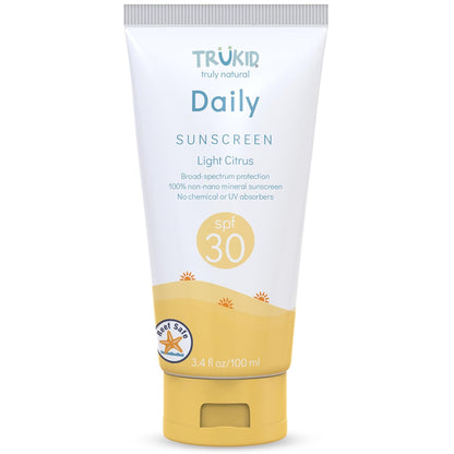 Daily SPF30 Citrus 3.4Oz Natural Ingredients Kids Sunscreen, Reef-Friendly Travel Size Sun Screen, Beach Defense Sunscreen for Kids, Toddlers, Babies & Adults