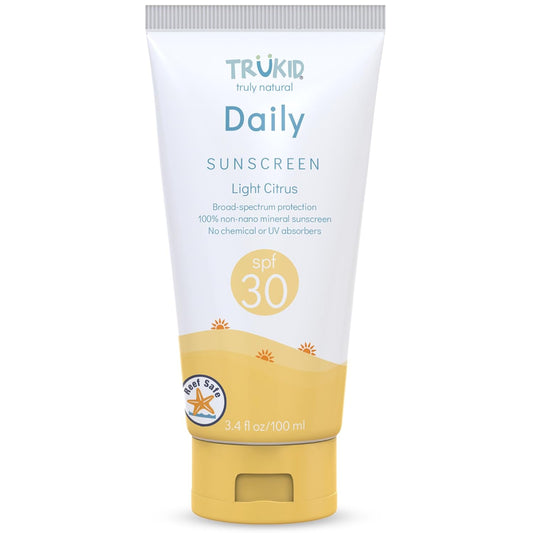 Daily SPF30 Citrus 3.4Oz Natural Ingredients Kids Sunscreen, Reef-Friendly Travel Size Sun Screen, Beach Defense Sunscreen for Kids, Toddlers, Babies & Adults
