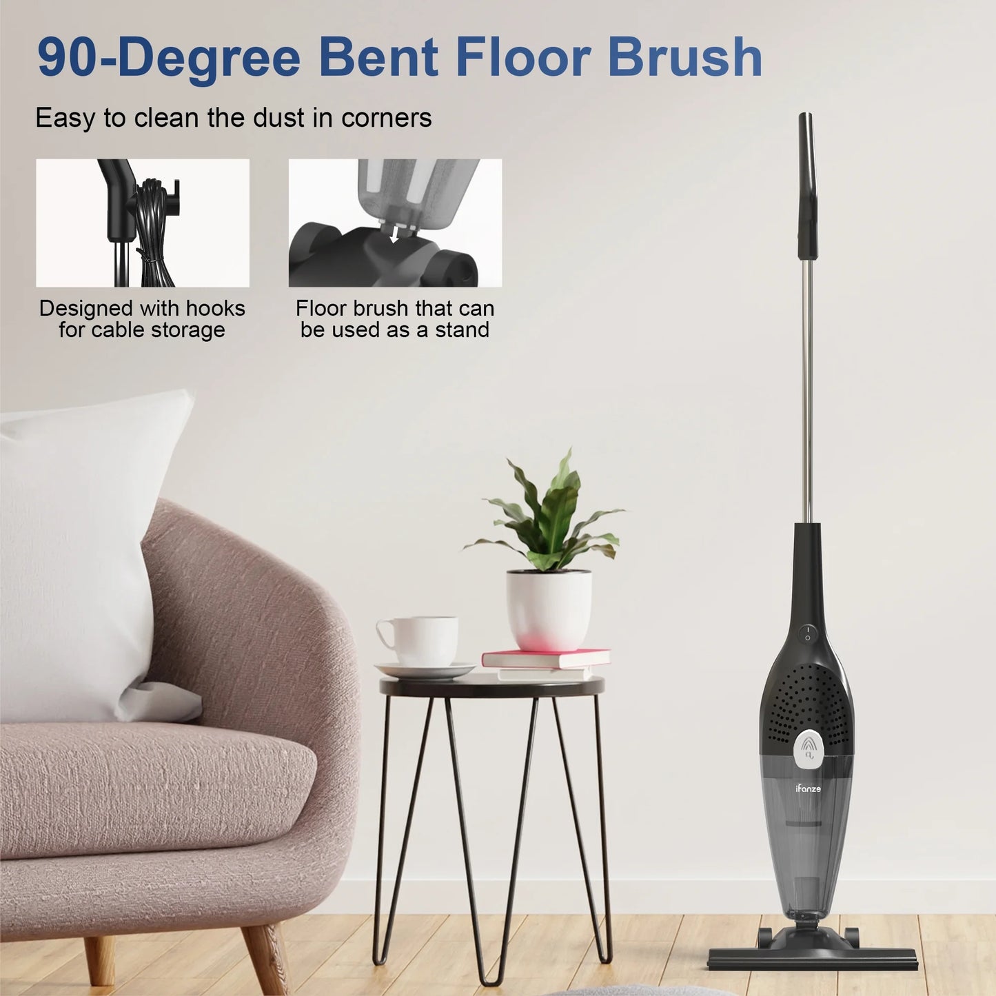 25Kpa Corded Stick Vacuum Cleaner with Powerful Suction, 3-In-1 Lightweight Handheld Vacuum Cleaner for Home Carpet Pet Hair, Black Grey, BR602
